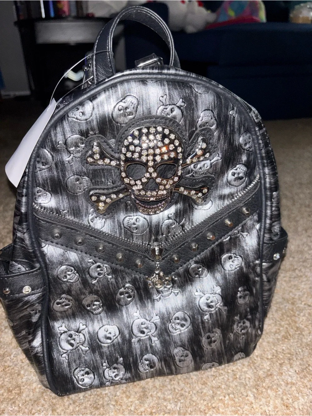 Black Studded Skull Backpack